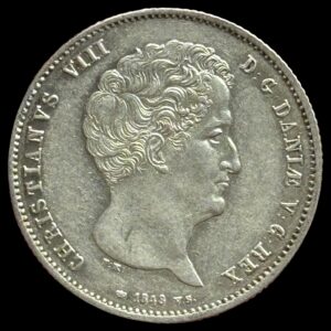 1848 VS, 1 rigsbankdaler, Chr.VIII, Sieg 12.1, Hede 4A, Kva. 01-1+ "stempelfejl"