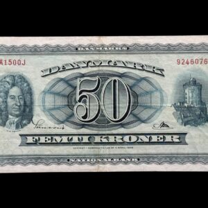 50 kroner 1957 A1 0J, Riim/Sunesen, Nr. 9246076, Sieg 134, DOP 143, Pick 45, Kva. 1-1+