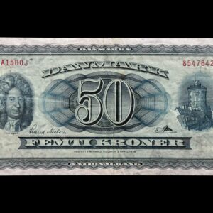 50 kroner 1957 A1 0J, Riim/Svend Nielsen, Nr. 8547642, Sieg 134, DOP 143, Pick 45, Kva. 1-1+
