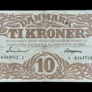 10 kroner 1936 I, Svendsen/Neergaard, Nr. 6343752, Sieg 104, Pick 26, DOP 119, Kva. 1-