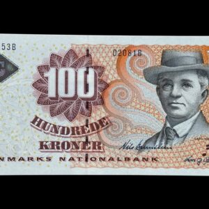 100 kroner 2008 D2, Lars G. Sørensen/Torben Nielsen, Nr. 180853B, Sieg 152, Pick 61, Kva. 0