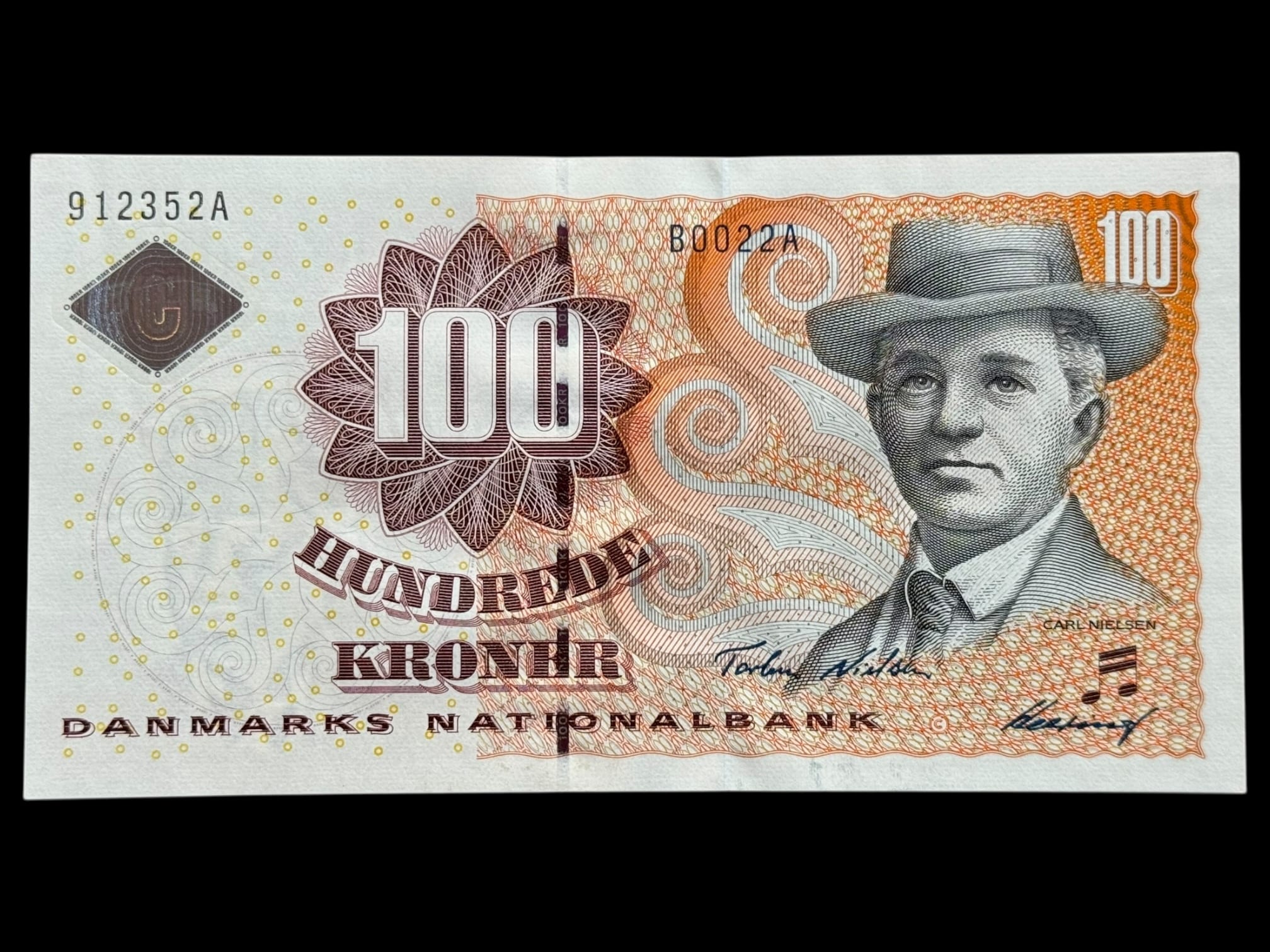 100 kroner 2002 B0, Heering/Torben Nielsen, Nr. 912352A, Sieg 152, Pick 61, Kva. 0