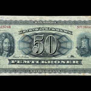 50 kroner 1957 A1, Riim/Svend Nielsen, Nr. 5713604, Sieg 134, DOP 143, Pick 45, Kva. 1