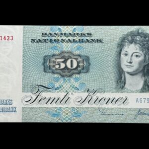 50 kroner 1979 A6, Valuer/Sunesen, Nr. 0631433-34, Sieg 141, DOP 150, Pick 50, Kva. 0 "Modelfoto"