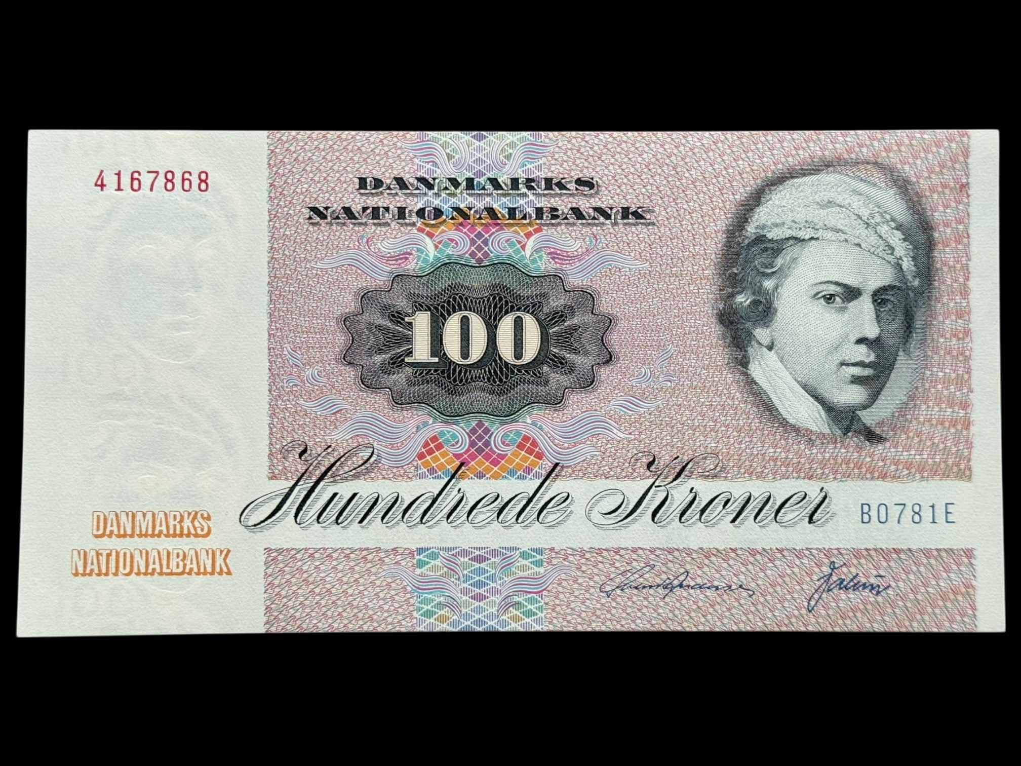 100 kroner 1978 B0, Valuer/Svend Andersen, Nr. 4167865-72, Sieg 142, DOP 151, Pick 51, Kva. 0 "Modelfoto"