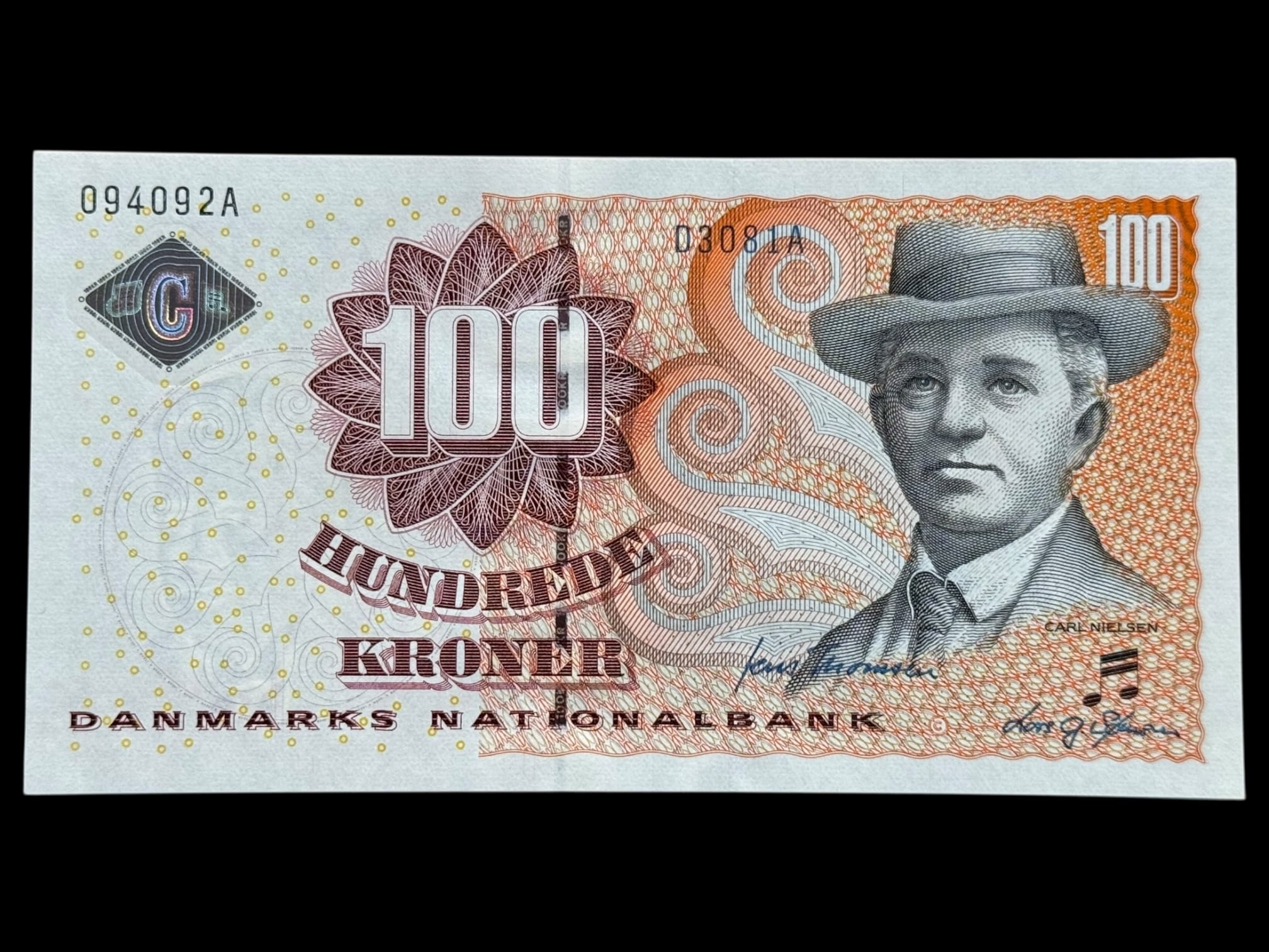 100 kroner 2008 D3, Lars G. Sørensen/Jens Thomsen, Nr. 094092A, Sieg 152, Pick 61, Kva. 0