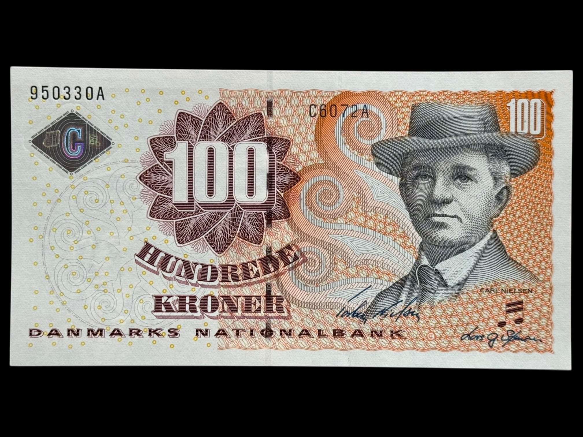 100 kroner 2007 C6, Lars G. Sørensen/Torben Nielsen, Nr. 950330A, Sieg 152, Pick 61, Kva. 0