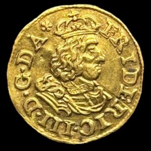 1660, 1/4 dukat, Fre.III, Sieg 101.1, Hede 19A, Aag. 25.1, 0,85 g, Kva. 1+ "let buklet" Ex. BR 913/67 2023