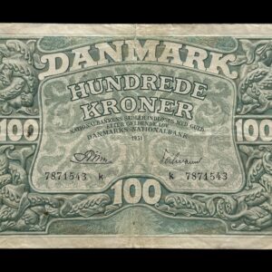 100 kroner 1951 k, Riim/Teilmann, Nr. 7871543, Sieg 126, DOP 135, Pick 39, Kva. 1, 8mm rift