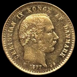 1877, 10 kroner, Chr.IX, Sieg 1.1 Hede 9A, 4,48 g, Kva. 1+-01 "masser af møntskær"
