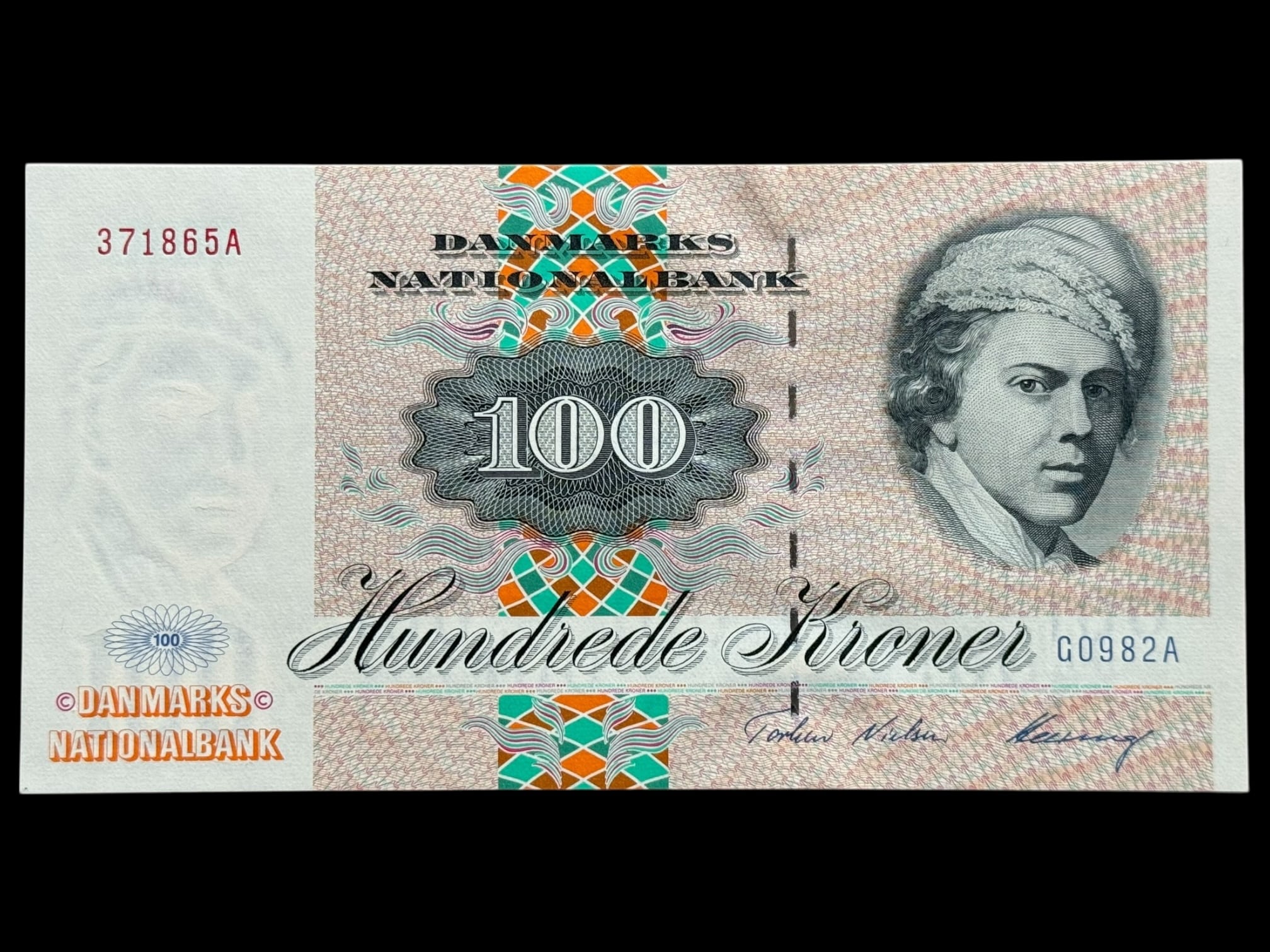 100 kroner 1998 G0, Heering/Torben Nielsen, Nr. 371864A, Sieg 143, DOP 154, Pick 54, Kva. 0