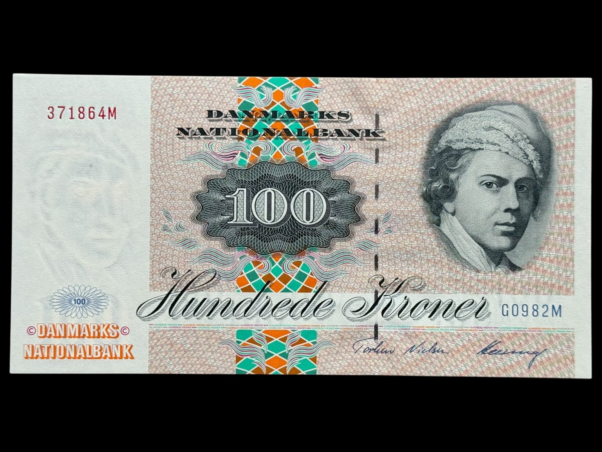 100 kroner 1998 G0, Heering/Torben Nielsen, Nr. 371865A, Sieg 143, DOP 154, Pick 54, Kva. 0