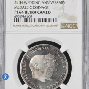 Minister eksemplar 1960, Fre.IX & Dronning Ingrids sølvbryllup, Kun præget i 200 eksemplar, Sieg 16, Kva. Proof, Graderet PF 64 Ultra Cameo af NGC