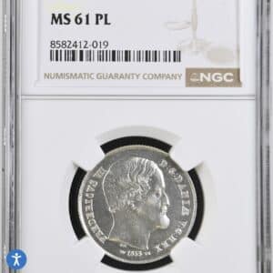 1855 VS, 1/2 rigsdaler, Fre.VIII, Sieg 12, Hede 9, Kva. 0-01 "Prooflike/Medaljepræg, Graderet MS 61 PL af NGC