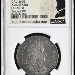 1695, krone, Chr.V, Sieg 51.1, Hede 99A, Schou 16, Bruun 7193, Kva. 1+-01 let renset, Graderet AU details af NGC, Sjælden årgang, From the L. E. Bruun Collection.