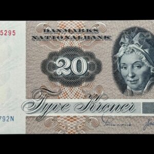 20 kroner 1979 A2, Valuer/Sunesen, Nr. 8405295-303, Sieg 140, DOP 149, Pick 49, Kva. 0 "Modelfoto"