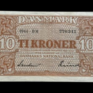 10 kroner 1944 BM, Svendsen/Lund, Nr. 270341, Sieg 120, DOP 129, Pick 36, Kva. 0-01