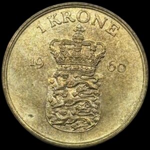 1960, 1 krone, Fre.IX, Sieg 5.2, Hede 6B, Kva. 0, Ex. Pilegaard 2010, kvittering haves