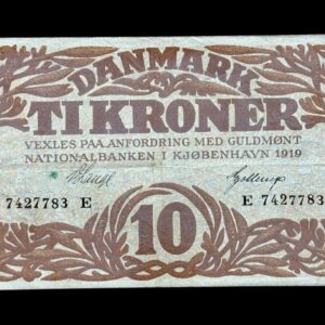 10 kroner 1919 E, V.Lange/Gellerup, Nr. 7427783, Sieg 103, DOP 114, Pick 21, Kva. 1-1+