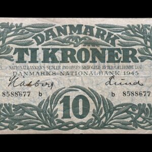 10 kroner 1945 b, Halberg/Lund, Nr. 8588677, Sieg 121, DOP 130, Pick 37, Kva. 1