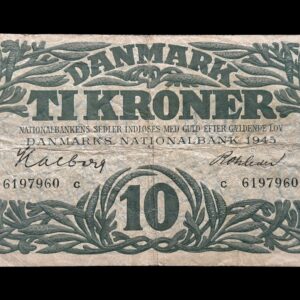 10 kroner 1945 c, Halberg/Rohleder, Nr. 6197960, Sieg 121, DOP 130, Pick 37, Kva. 1