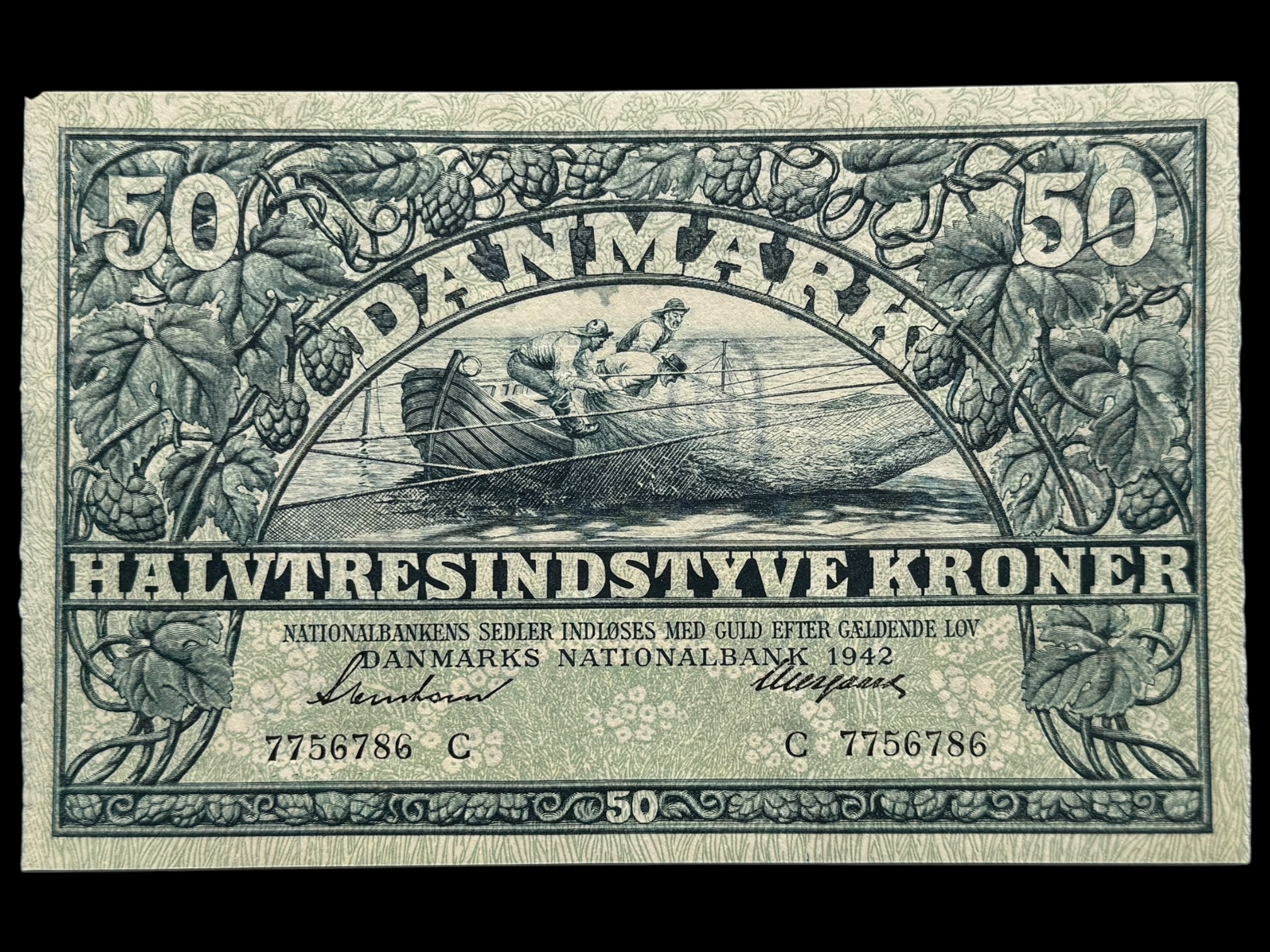 50 kroner 1942 C, Svendsen/Neergaard, Nr. 7756786, Sieg 108, DOP 125, Pick 32, Kva. 0