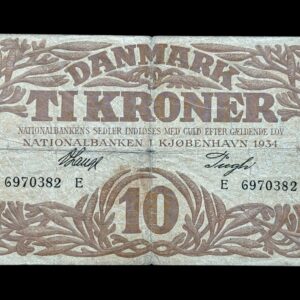 10 kroner 1934 E, V.Lange/Pugh, Nr. 6970382, Sieg 104, DOP 119, Pick 26, Kva. 1-