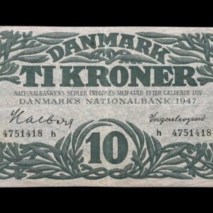 10 kroner 1947 h, Halberg/Ingerslevgaard, Nr. 4751418, Sieg 122, DOP 131, Pick 37, Kva. 1