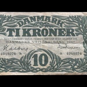 10 kroner 1947 h, Halberg/Matthiessen, Nr. 4048076, Sieg 122, DOP 131, Pick 37, Kva. 1-1+
