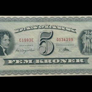 5 kroner 1960 C1, Riim/Hartogsohn, Nr. 0534399, Sieg 129, DOP 138, Pick 42, Kva. 01