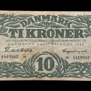10 kroner 1948 m, Halberg/Ingerselvgaard, Nr. 1419942, Sieg 122, DOP 131, Pick 37, Kva. 1