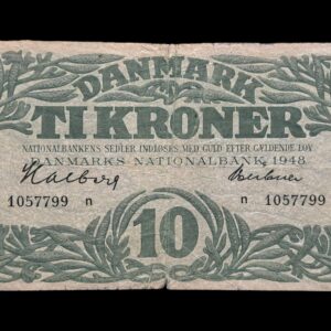 10 kroner 1948 n, Halberg/Hübner, Nr. 1057799, Sieg 122, DOP 131, Pick 37, Kva. 1-