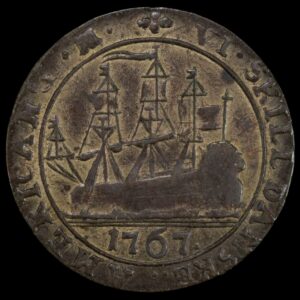 Dansk Vestindien, 6 skilling 1767 "Danske", Chr.VII, Sieg 8, Hede 9, KM 11, Kva. 1-1+, Graderet VF 35 af PCGS