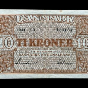 10 kroner 1944 AB, Svendsen/Teilmann, Nr. 414154, Sieg 120, DOP 129, Pick 36, Kva. 1+