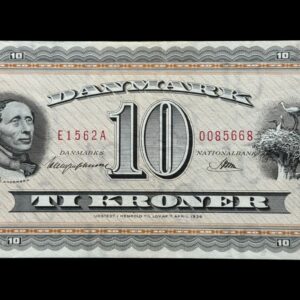 10 kroner 1956 E1, Riim/Hartogsohn, Nr. 0085668, Sieg 132, DOP 141, Pick 44, Kva. 01