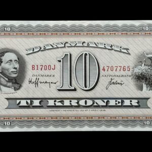 10 kroner 1970 B1 0J, Valuer/Hoffmeyer, Nr. 4707765, Sieg 133, DOP 142, Pick 44, Kva. 0-01