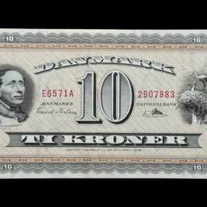 10 kroner 1957 E6, Riim/Svend Nielsen, Nr. 2907881-85, Sieg 133, DOP 142, Pick 44, Kva. 01 "Modelfoto"