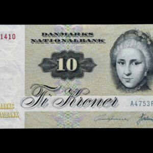 10 kroner 1975 A4, Valuer/Svend Andersen, Nr. 8751410, Sieg 139, DOP 148, Pick 48, Kva. 0-01 "plet"