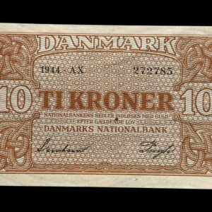 10 kroner 1944 AX, Svendsen/Pugh, Nr. 272785, Sieg 120, DOP 129, Pick 36, Kva. 0-01