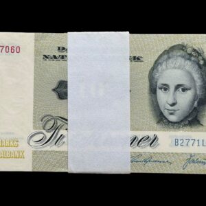 10 kroner 1977 B2, Valuer/Svend Andersen, Nr. 8267060-69, Sieg 139, DOP 148, Pick 48, Kva. 0 "Bundt på 10 stk"