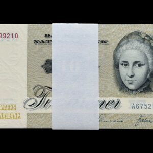 10 kroner 1975 A6, Valuer/Sunesen, Nr. 2999210-19, Sieg 139, DOP 148, Pick 48, Kva. 0 "Bundt på 10 stk"