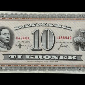 10 kroner 1974 D4 OK, Valuer/Hoffmeyer, Nr. 1468949, Sieg 133, DOP 142, Pick 44, Kva. 1+-01