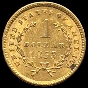USA, 1 dollar 1853, Liberty Head, KM 73, 1,67 g, 0.900, Kva. 01