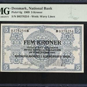 5 kroner 1909 B, V.Lange/Clemmensen, Nr. 6378254, Sieg 93, Pick 6g, DOP 102, Kva. 01, PMG 35 Choice Very Fine, Annotation TOP POP