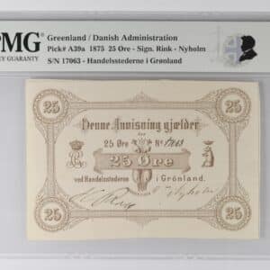 Grønland, 25 øre 1875, Rink/Nyholm, nr. 17063, Sieg 39, Pick A39a, Kva. 01, PMG 35 Choice Very Fine, Ex. LEB