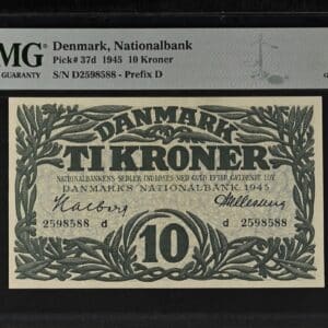10 kroner 1945 d, Halberg/Hellerung, Nr. 2598588, Sieg 121, Pick 37d, DOP 130, Kva. 0, PMG 66 Gem Uncirculated Exceptional Paper Quality TOP POP, Ukendt underskrift kompilation ifølge siegs