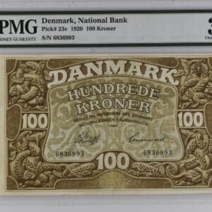 100 kroner 1920, V.Lange/Hammerich, Nr. 6836993, Sieg 109, Pick 23e, DOP 116, Kva. 1+, PMG 35 Choice Very Fine