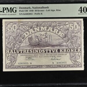 50 kroner 1948 k, Riim/Teilmann, Nr. 4385955, Sieg 124, Pick 38f, DOP 133, Kva. 01, PMG 40 Extremely Fine TOP POP