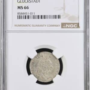 1712, 8 skilling, Glückstadt, Fre.IV, Sieg 56, Hede 58, Kva. 0, Graderet MS 66 af NGC "TOP POP"