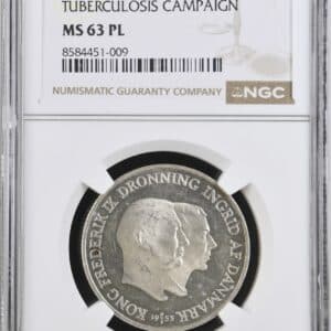 1953, 2 kroner, Fre.IX, Grønlandsindsamlingen, Sieg 10, Hede 2, Kva. 0 "Medaljepræg", Graderet MS 63 PL af NGC